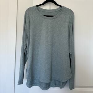 Athleta (1X) Uptempo Top Heathered Blue Gray Thumbholes Workout Gym Casual Yoga